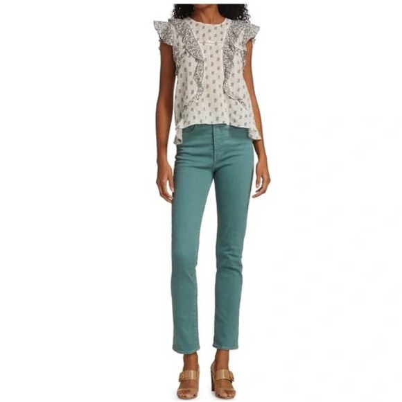 Blue Saks Fifth Avenue Women's Straight Leg Denim Jeans Green‎ Size 29 - Picture 1 of 6